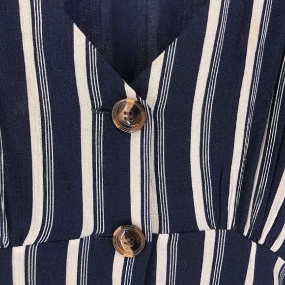 BP Navy White Striped Button Front Gathered Sleeve Mini Dress size Small - Picture 4 of 11